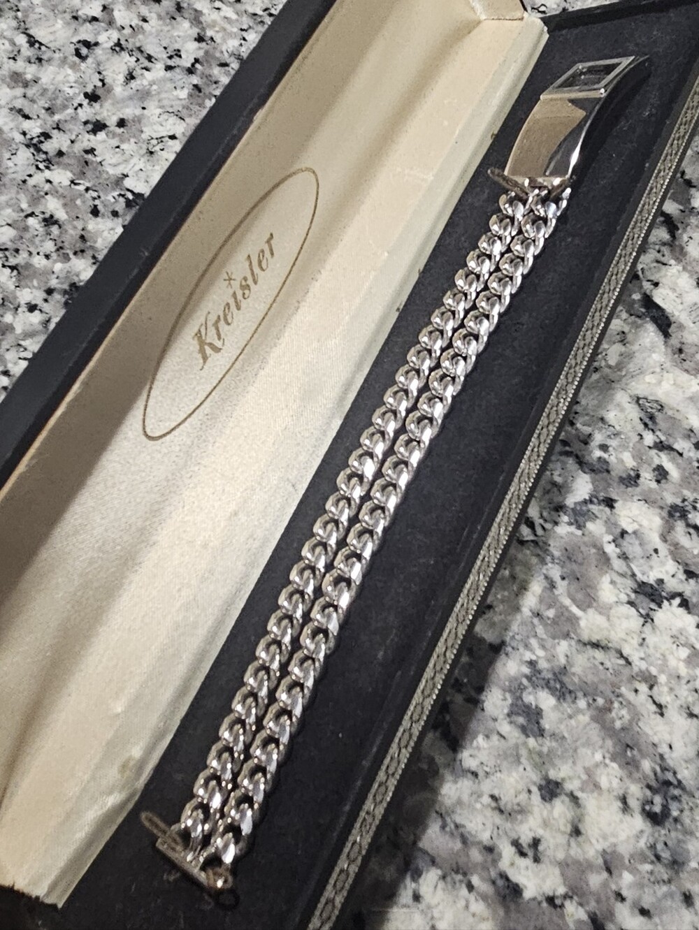 Vintage Kreisler USA Men’s Rhodium Electroplate Double Link Chain ID Bracelet